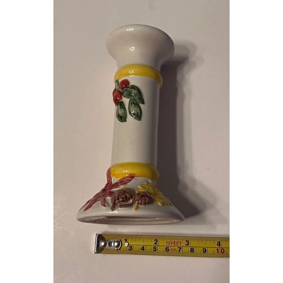 Candlesticks (2) Fall Leaves White Farmhouse 7.5” - Picture 2 of 6